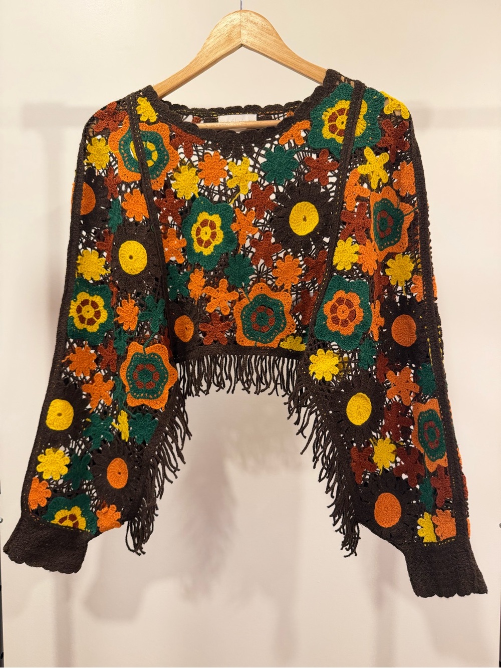 House of Harlow 1960 Crochet Floral Fringe Sweater